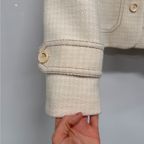 Sandro Paris Cropped Jacket Cream Textured Wool Blend Button Front Size 34 XS - Picture 8 of 10